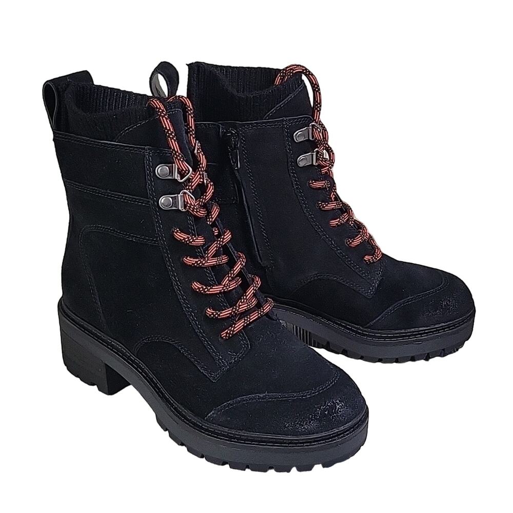 Zodiac Chance Black Leather Lace Up Side Zip Combat Ankle Boots Womens 5.5 NEW